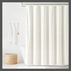 Open Box - Lush Decor -  Wave Clip Jacquard Tufted Shower Curtai White